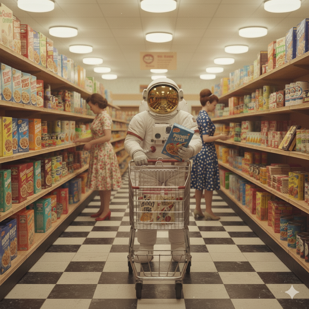 Supermarket Orbit: The Grocery Run Graphic T-Shirt