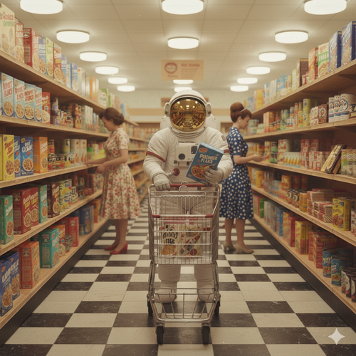 Supermarket Orbit: The Grocery Run Graphic T-Shirt