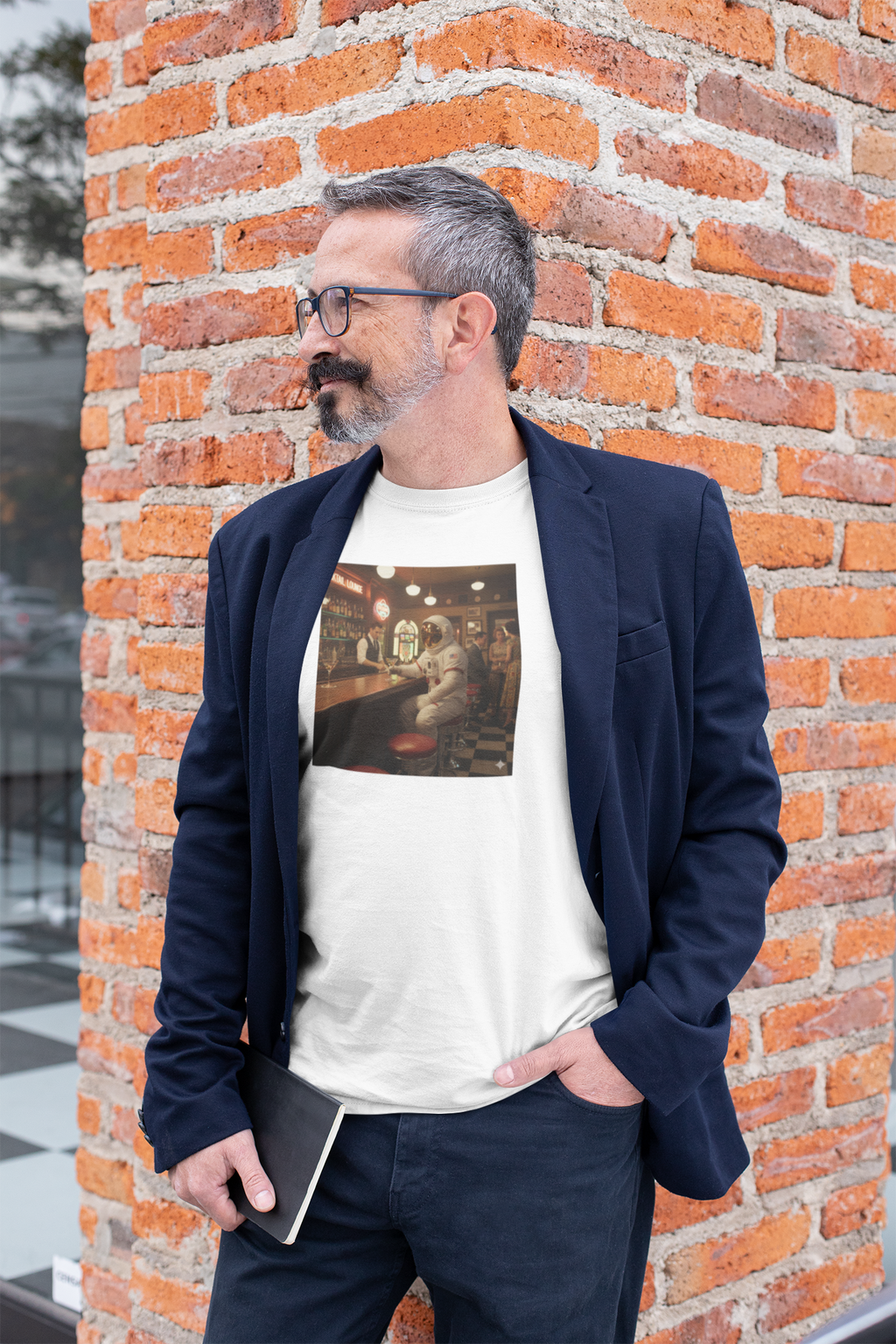 The Cocktail Orbit: Mid-Century Martini Graphic Tee Happy Hour in High Earth Orbit.